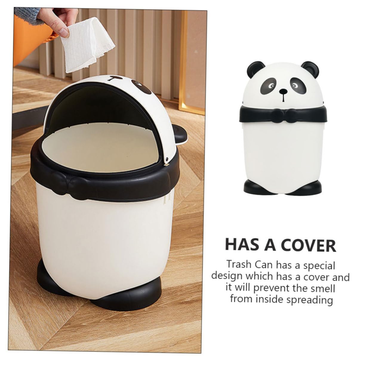 FUNOMOCYA 's Room Small Dinosaur Trash Can Mini Trashcan Desk Garbage Can Car Trash Can with Lid Bedroom Trash Can Waste Container Waste Paper Basket Plastic Cartoon Waste Bin Panda