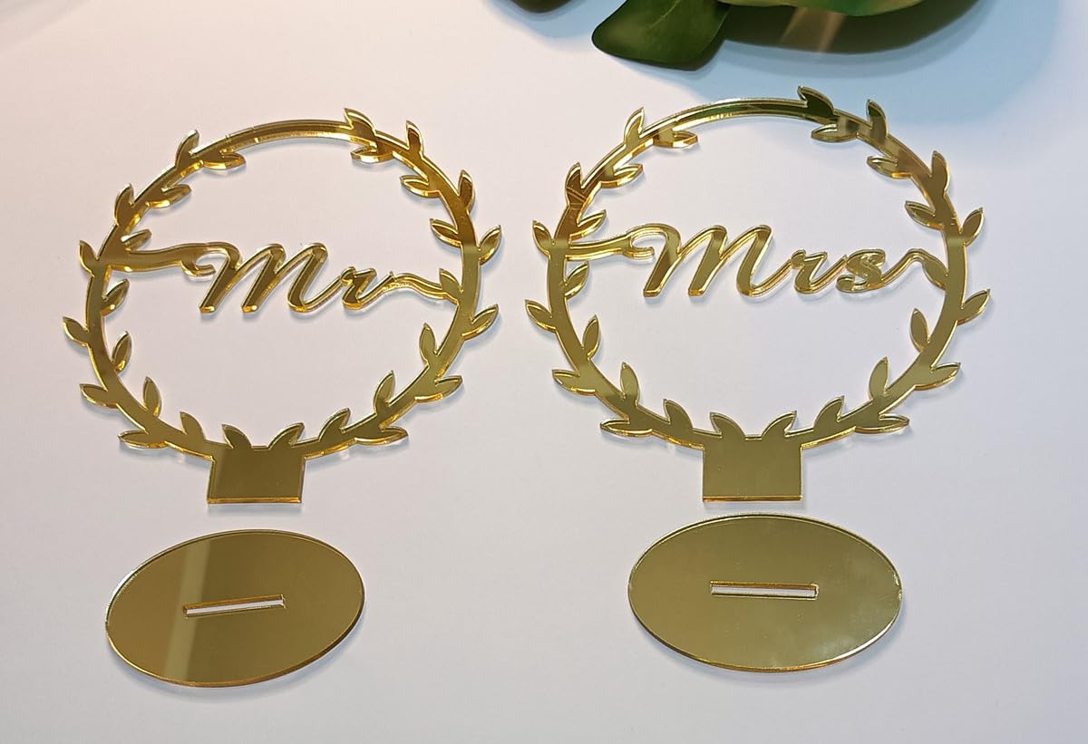 Gold Mirror MR and MRS Wedding Deco,Gold Standing Mr & Mrs Sign Rustic Mr and Mrs Sign for Sweetheart Table Decor