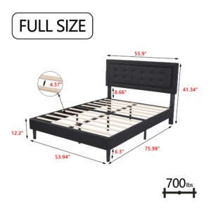 alazyhome Full Size Black Modern Upholstered Platform Bed Frame with Button Tufting Headboard Solid Wood Slats Support No Box Spring Needed Easy Assembly