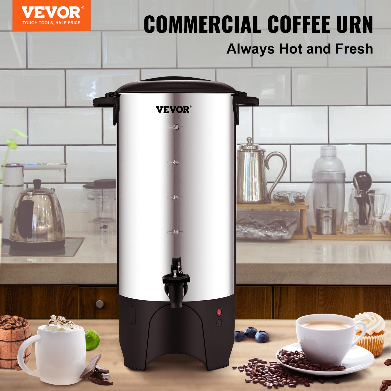 VEVOR Coffee Urn 50Cups/7.5qt, Coffee Maker Urn 1000W,Large Coffee Dispenser with Detachable Power Cord