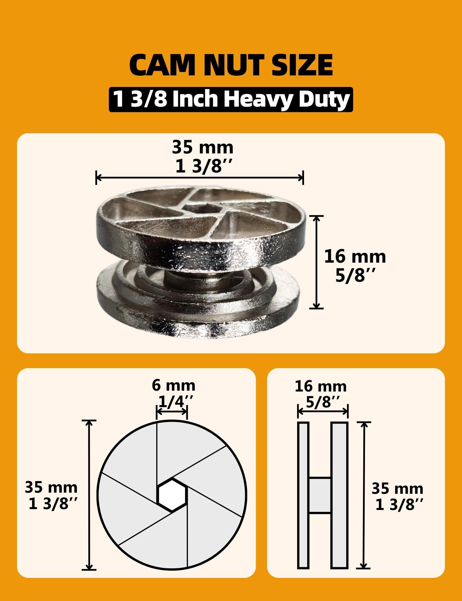 Replacement Heavy Duty Cam Wheel Locks Compatible with IKEA 114670 as Bed Frame Parts for MALM, BRIMNES, BIRKELAND & More (4, 35mm)