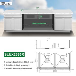 36 Undermount Kitchen Sink - Sarlai 36" x 19" Kitchen Sink Double Bowl 50/50 Low Divide Undermount Stainless Steel 16 Gauge Rectangular Kitchen Sinks Basin with Accessories