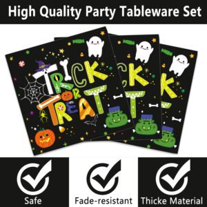 Halloween Party Supplies Set, Halloween Party Supplies Decoration - Paper Plates, Napkins, Cups, Cutlery, Banner and Hanging Swirls - 24 Serves