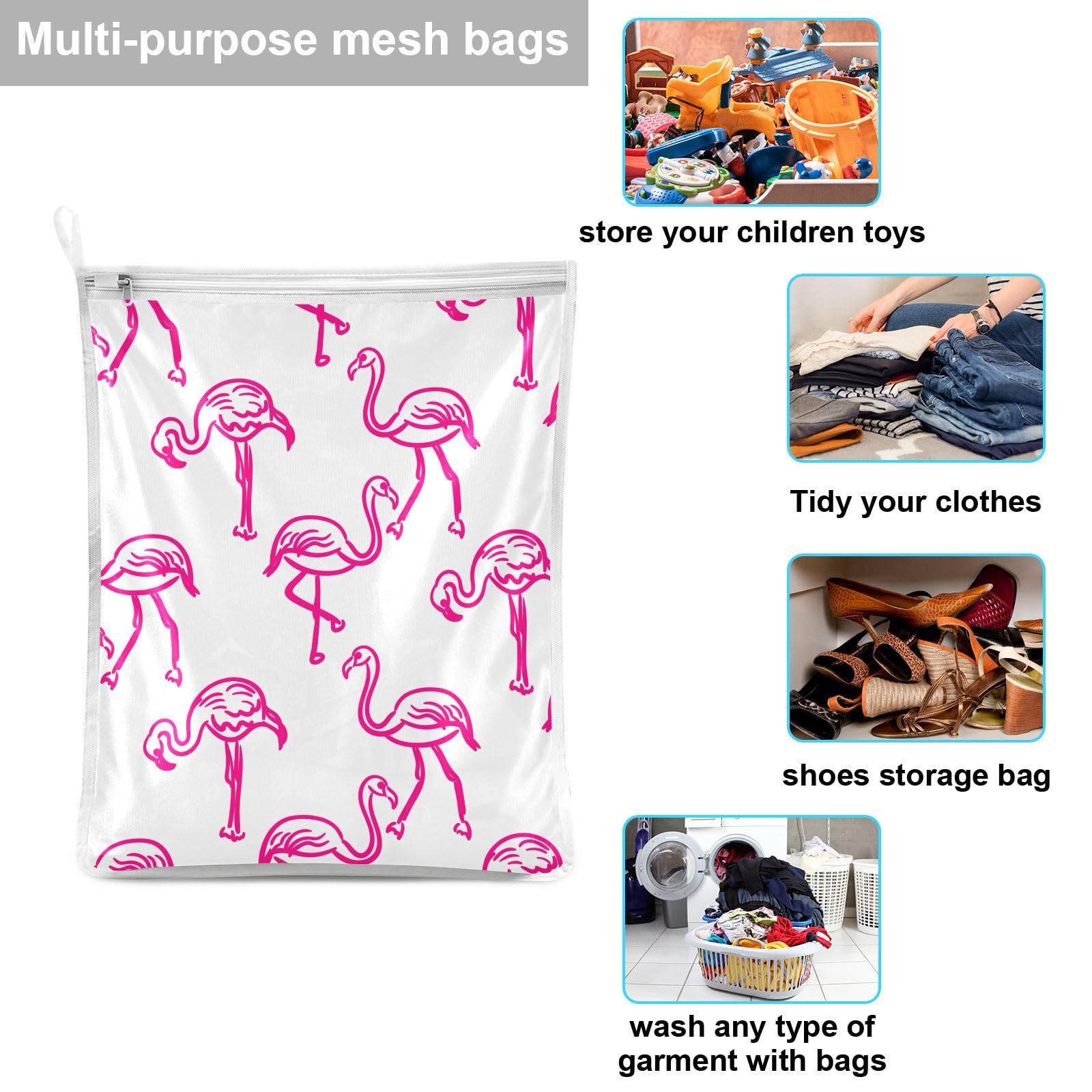 Flamingo Pink Laundry Bags Mesh Wash Bags Set of 2 Delicates Bag for Washing Machine Mesh Laundry Bag for Bra Shoe Lingerie Travel Laundry Dorm Room Essentials