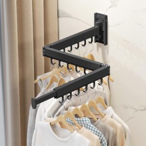 CHAHUANV Wall Mounted Clothes Drying Rack,Laundry Drying Rack Wall Mount,Laundry Clothes Hanger,Drying Rack Clothing,Retractable Laundry Rack for Hanging Clothes,Collapsible,Foldable,Black-Hooks