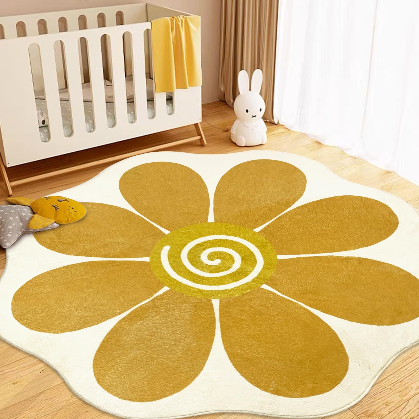 USTIDE Large Round Flower Rug 63 Inch,Floral Circle Area Rug Living Room Bedroom Washable Soft Floor Mat Bedroom Rug for Girls Room