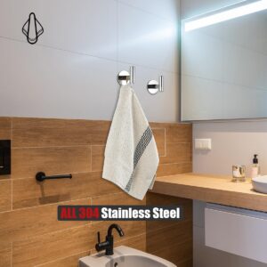 JQK Self Adhesive Towel Hook Chrome, No Drill Stick on Coat Robe Clothes Wall Hook for Bathroom Kitchen Garage 2 Pack, 304 Stainless Steel Polished Steel, ATH110-CH-P2