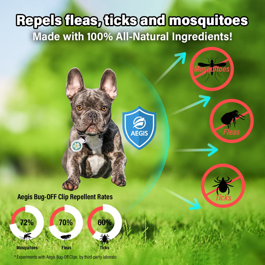 Bug-Off Clip for Dogs, Repels Flea, Tick & Mosquito for 60 Days, Natural Flea and Tick Repellent Collar [Made in Korea] Aegis by KN FLAX (Daisy)