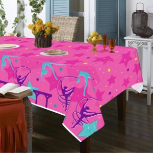 3 Pieces Gymnastics Birthday Party Tablecloth Decorations, Gymnastics Theme Party Tablecovers, Gymnastics Party Supplies, Gymnastics Table Cover for Your Little Dance Girls Kids Baby Shower