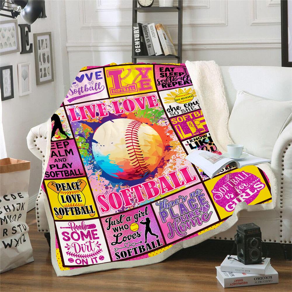 peakman Softball Fleece Throw Blanket, 50x60 inch, Lightweight, Soft, Warm, Wrinkle Resistant, Ideal Softball Gifts for Girls, Teenager Team, Coach, Fall, Christmas, Bed, Couch, Dorm