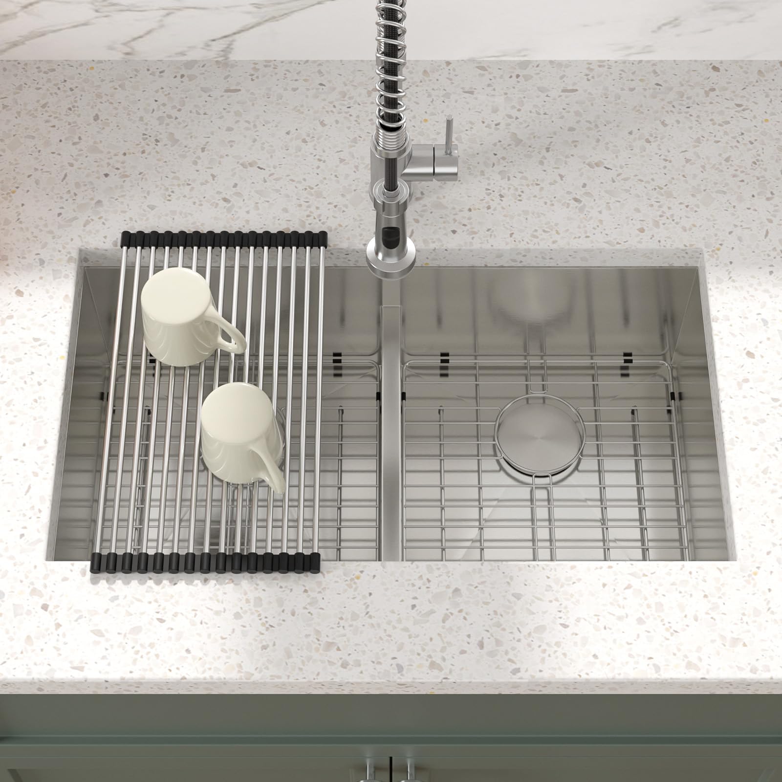 36 Undermount Kitchen Sink - Sarlai 36" x 19" Kitchen Sink Double Bowl 50/50 Low Divide Undermount Stainless Steel 16 Gauge Rectangular Kitchen Sinks Basin with Accessories