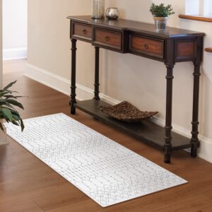 Seavish Moroccan Trellis Runner Rug 2x4 White Kitchen Runner Rugs Non Skid Washable Soft Bathroom Rug Runner Thin Foldable Accent Throw Rug for Laundry Room Bedroom Entryway Dorm