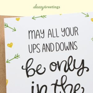 Sleazy Greetings Funny Wedding Card For Her Engaged Bachelorette Party Bridal Shower,Adult Inappropriate Engagement Card,5x7 Inch Funny Engagement Card From Friend,Ups And Downs Be Only In The