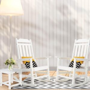 hOmeQomi Rocking Chairs Set of 2, All Weather Resistant Poly Lumber Outdoor Porch Rocker, Rocking Chairs for Outdoor, Indoor, Patio, Deck, Garden, Backyard, Load Bearing 380 lbs - White