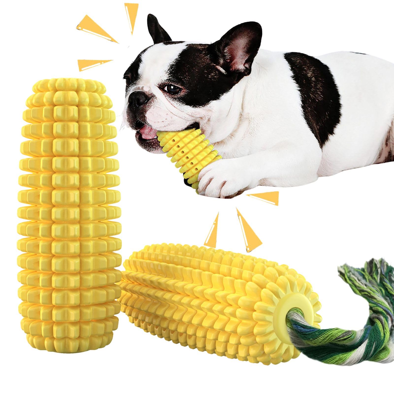 Dog Chew Toys for Aggressive Chewers,Corn Interactive Squeaky Dog Toys for Puppy Medium Breed,Tough Rubber Dental Chew Dog Toys