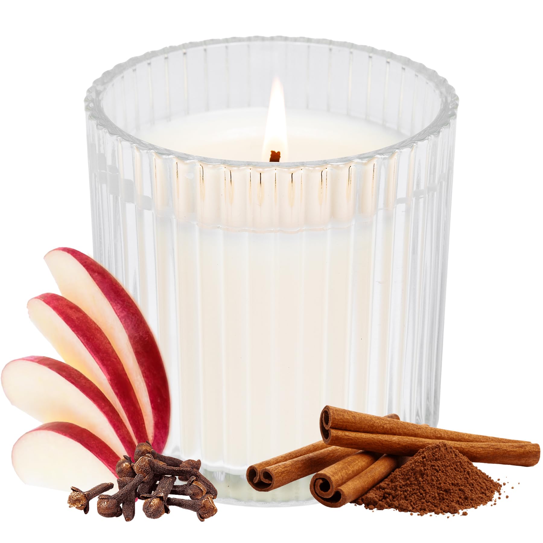 Sweet Water Decor Hello Fall Candle - Candle Fall Scents with Cider, Cinnamon, Cloves and Nutmeg for Home - Fall Soy Candles with 60 Hours Burn Time - 11Oz Clear Fluted Ribbed Jar Soy Fall Candle