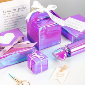 Homeral Iridescent Wrapping Paper Roll-46.8 sq.ft. Ombre Foil Purple for Halloween, Bridal Shower, Birthday, Christmas, Wedding, Party-17inch x 32.8ft