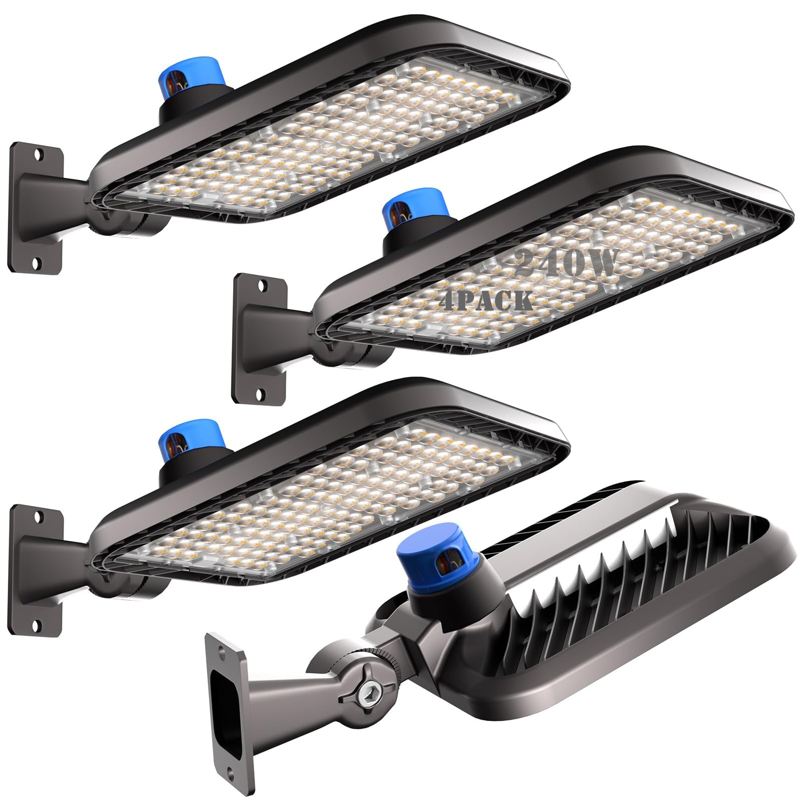 240W(240x1W) LED Parking Lot Lights 36000Lm 5000K Adjustable Arm Mount LED Pole Lights Outdoor with Dusk to Dawn for Outdoor Parking Lot-4Pack (Coverage: 66~88Ft at Height:30~40Ft)