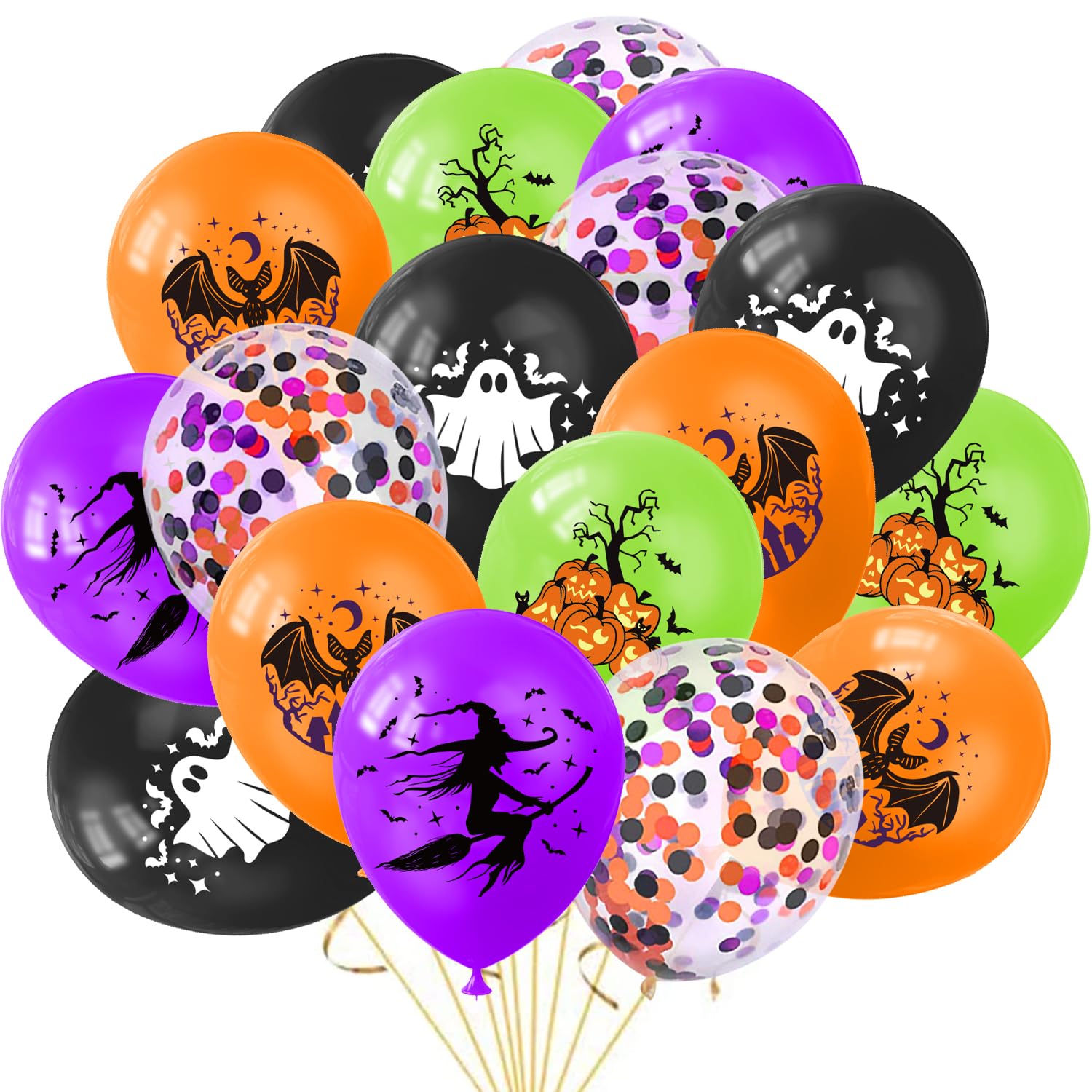 KORHONEN Halloween Balloon, 60Pcs Halloween Party Decorations 12Inch Purple Orange Green Black Confetti Latex Balloons for Halloween Party Supplies