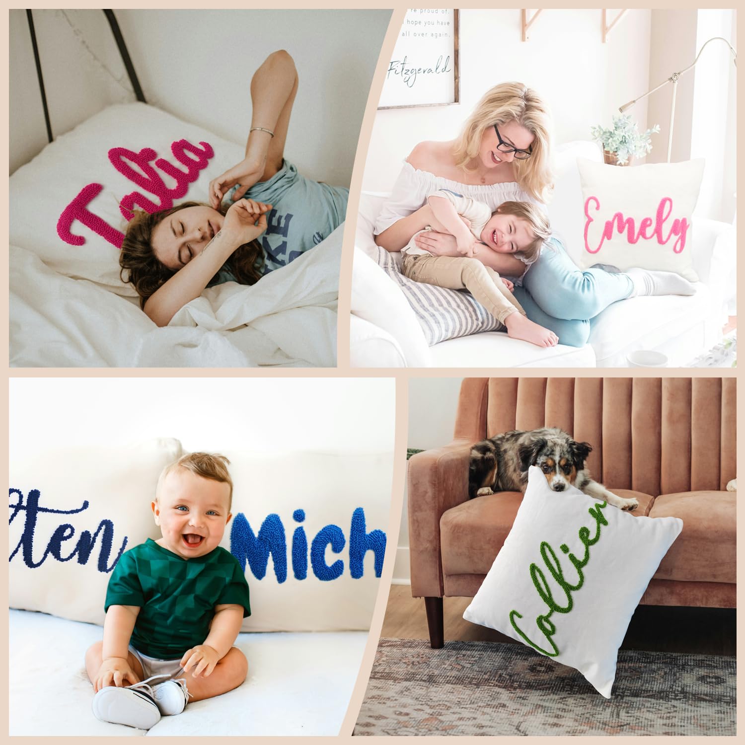 Wucidici Custom Embroidered Name Lumbar Pillow, Personalized Monogrammed Names Pillows for Kids Toddler Room, Customized 12''x20'' Bed Throw Pillow Cover Gifts for Women Girls Boy