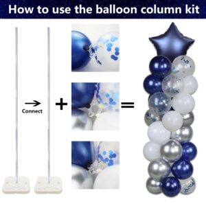 2 Set 5 Feet Balloon Column Kit With Balloons, 80 Pcs Navy Blue Silver Balloons, Navy Blue Start Balloons, for Boy Birthday, Wedding, Baby Shower, Bridal Shower, Graduation Party