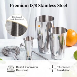 X Home Cocktail Shaker Set, Professional 4-Piece Bartender Kit with Boston Shaker, Hawthorne Strainer, Double Measuring Cocktail Jigger, and 10-inch Mixing Spoon, Bartender's Choice