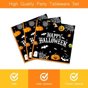 Vanulus Halloween Party Plates Napkins Happy Halloween Dinnerware Tableware for Birthday Party Black Orange Pumpkin Witch Disposable Paper Plates Napkins Party Decorations Supplies Favors 24 Guests