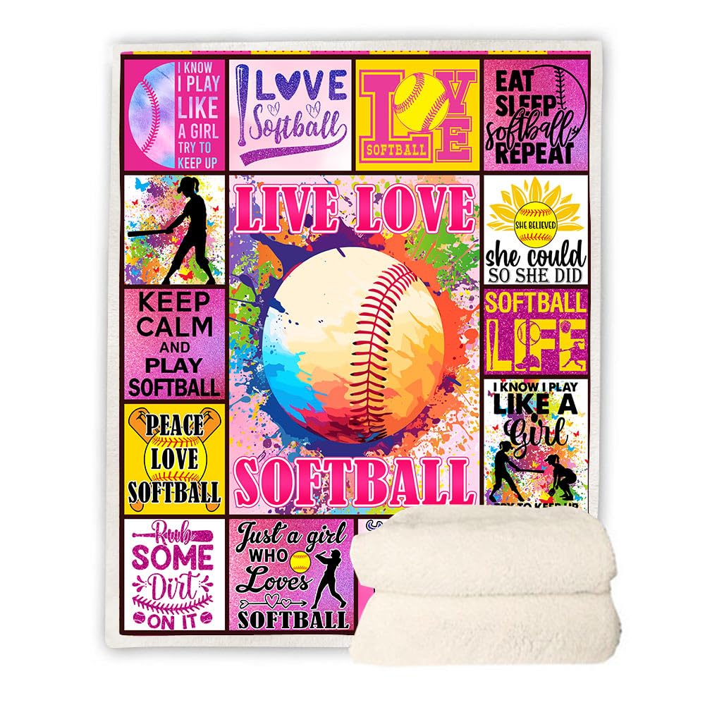 peakman Softball Fleece Throw Blanket, 50x60 inch, Lightweight, Soft, Warm, Wrinkle Resistant, Ideal Softball Gifts for Girls, Teenager Team, Coach, Fall, Christmas, Bed, Couch, Dorm