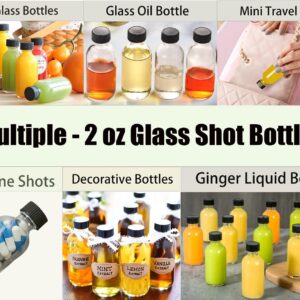 12 Pack 2 oz Glass Bottles with Lids & 2 Funnels, Glass Shot Jar, Small Glass Containers with Lids, Spice Jars, Juice Bottles, Mini Travel Bottles, 60ml Sample Bottles for Potion, Ginger Shots, Oils