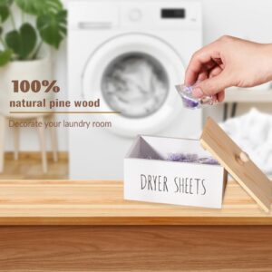 zoocatia Laundry Room Decor Dryer Sheet Container Wood Detergent Dispenser Holder Organization and Storage Box with Lid for Dryer Balls, Laundry Pods, White