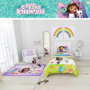 Franco DreamWorks Gabby's Dollhouse Cakey, Mercat and Pandy Kids Bedding Super Soft Comforter and Sheet Set, 4 Piece Twin Size, (Official Licensed Product)