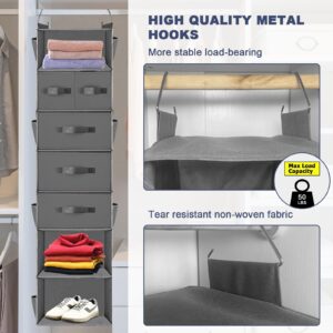 7-Shelf Hanging Closet Organizer with 5 Drawers, Hanging Closet Shelves Storage and 8 Mesh Pockets, Closet Organization and Storage for Wardrobe, Nursery, Baby, Underwear, Dorm,12.2*13.7*50''(Gray)