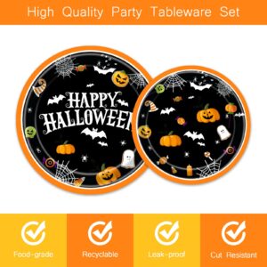 Vanulus Halloween Party Plates Napkins Happy Halloween Dinnerware Tableware for Birthday Party Black Orange Pumpkin Witch Disposable Paper Plates Napkins Party Decorations Supplies Favors 24 Guests