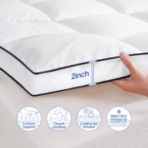 USKRIGE Queen Mattress Topper, Extra Thick Cooling Mattress Pillowtop for Back Pain, Plush Mattress Pad Protector with 8-21 Inch Elastic Deep Pocket 6d Down Alternative Filling