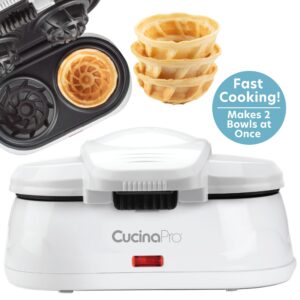 Double Waffle Bowl Maker- Make two 4" Ice Cream Cone Bowls at Once, NonStick Electric Baker for Homemade Icecream Treats, Easy to Use Iron, Add your Favorite Fillings, Toppings, Fun Holiday Xmas Gift