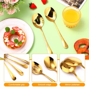 Tioncy 16 Pcs Gold Serving Spoon Set Stainless Steel Cutlery Utensils Includes Large Metal Slotted Spoons for Christmas Buffet Party Banquet Cooking Kitchen, Approx. 8.5 x 2 Inches