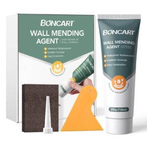 boncart spackle wall repair kit, drywall repair kit, 200g wall hole filler, wall mending agent, wall putty hole repair, wall putty with scraper/sanding sponge, quick repair for wall nail holes/crack