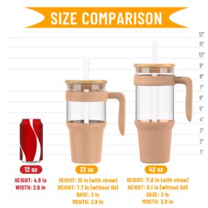 Tronco 40 oz Glass Tumbler with Straw and Lid, Reusable Glass Tumbler with Handle, Iced Coffee Cup with Bamboo Lid, Glass Water Bottles Fit in Cup Holder, Carbonfree, Lead-Free, BPA-Free