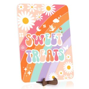 wenmthg hippie birthday party decorations acrylic sweet treats sign- 8.3x 11.7 inch groovy table sign with stand daisy retro hippie groovy party centerpiece for birthday party event gift table decor