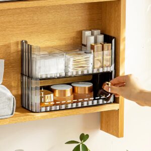 MORNITE 2-Tier Medicine Cabinet Shelves Organizer, Makeup Storage Holder Compartments, Shelf Trays for Bathroom Cabinet Wall, Counter, Vanity, Kitchen - Clear