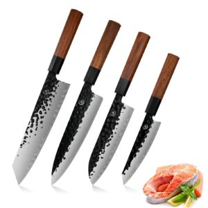 LIFVCNT Santoku Japanese Chef Knife Set, Hand Forged Kitchen Knife, 5 Layers 9CR18MOV High Carbon Chefs Knife Meat Sushi Knife, Japanese Knife with Rosewood Handle and Gift Box