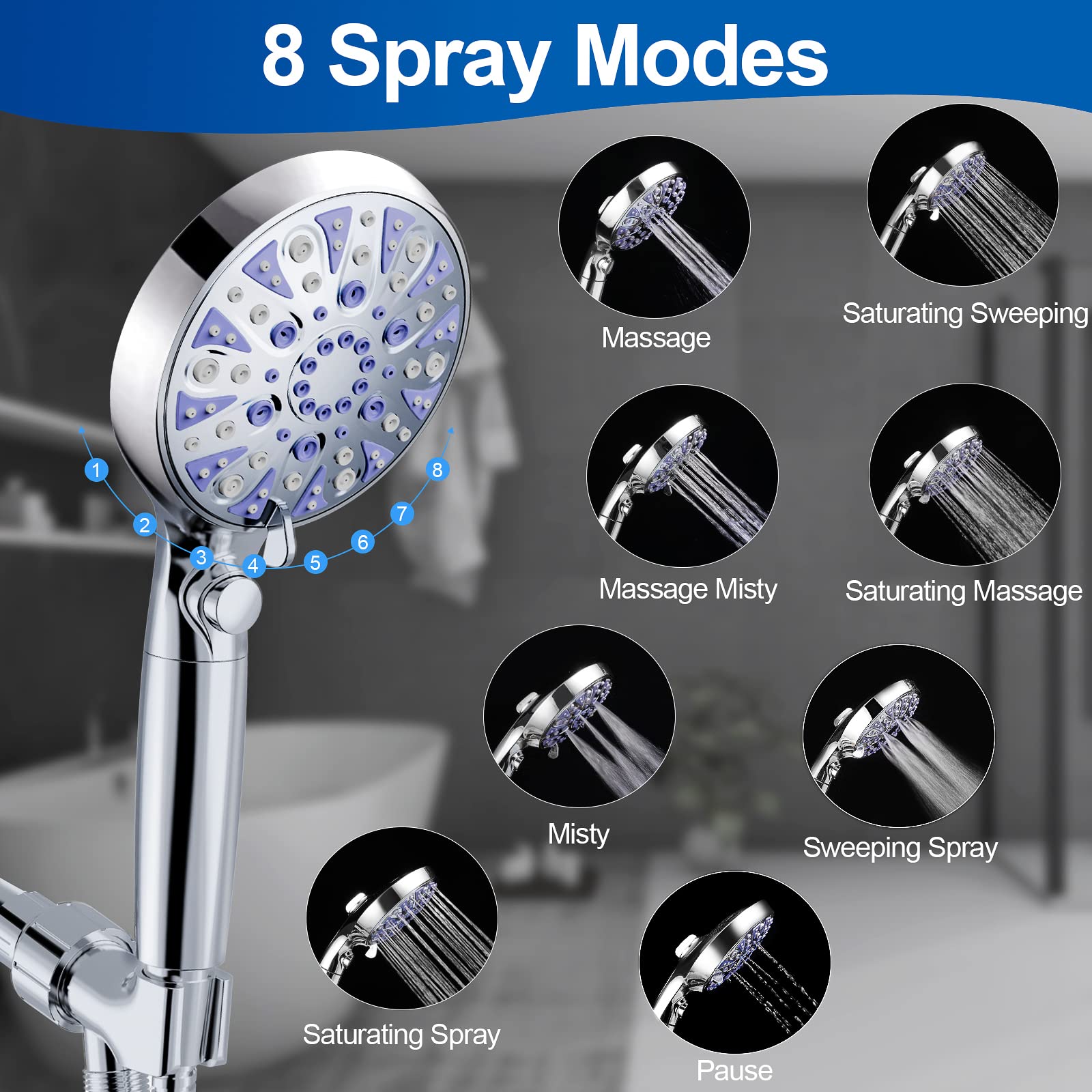 High Pressure 10-mode Detachable Shower Head & 6 Pack Replacement Shower Filter