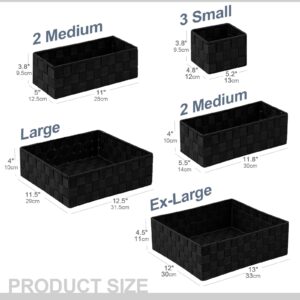 Bellzacasa Woven Baskets for Storage (Set of 9), Storage Baskets for Organizing, Baskets Cube Bin Container Baskets Storage Boxes Organizers for Drawer, Shelves, Closet, Bathroom (9 Piece - Black)