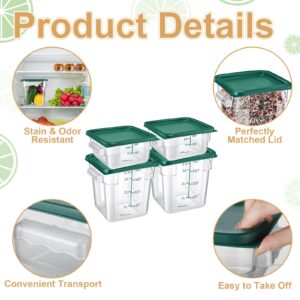 Barydat 4 Pcs Food Storage Container with Lids Set 2qt and 4qt Square Clear Commercial Containers with Scales Handles for Home Restaurant Kitchen Food Storage, Proof Dough, Marinating Meat (Green)