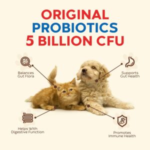 Probiotics for Dogs and Cats, 5 Billion CFU, Veterinarian Formulated, Digestive & Immune Health, Gut Flora Balance, All Natural Probiotic Powder, Chicken Liver Flavor, 40 Sticks