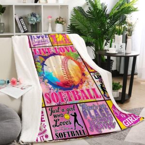 peakman Softball Fleece Throw Blanket, 50x60 inch, Lightweight, Soft, Warm, Wrinkle Resistant, Ideal Softball Gifts for Girls, Teenager Team, Coach, Fall, Christmas, Bed, Couch, Dorm