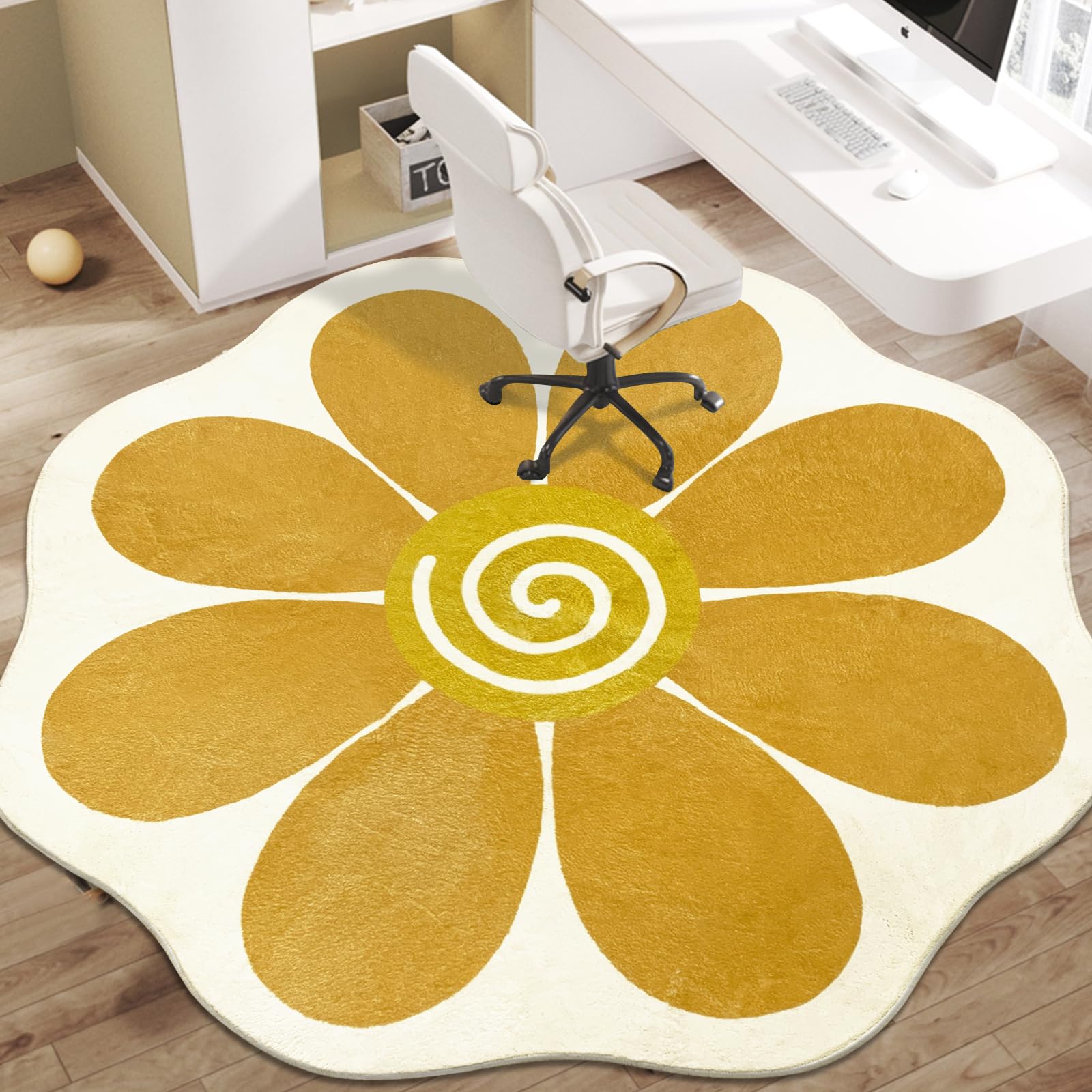 USTIDE Large Round Flower Rug 63 Inch,Floral Circle Area Rug Living Room Bedroom Washable Soft Floor Mat Bedroom Rug for Girls Room