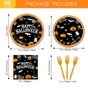 Vanulus Halloween Party Plates Napkins Happy Halloween Dinnerware Tableware for Birthday Party Black Orange Pumpkin Witch Disposable Paper Plates Napkins Party Decorations Supplies Favors 24 Guests