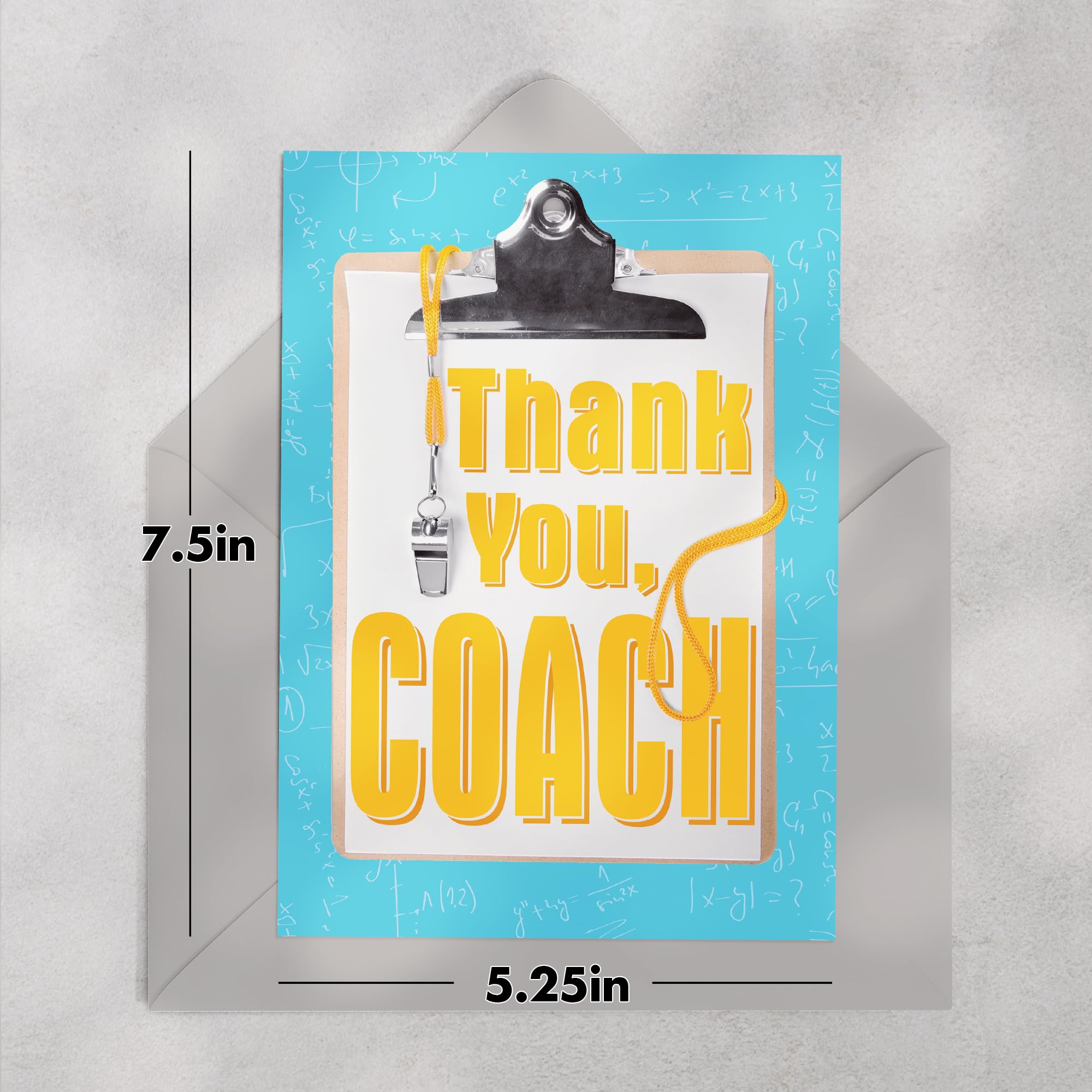 Designer Greetings Special Thoughts, Thank You, Coach Greeting Card, Clipboard and Silver Foil Design (6 Cards with Envelopes) – Perfect for any sport!