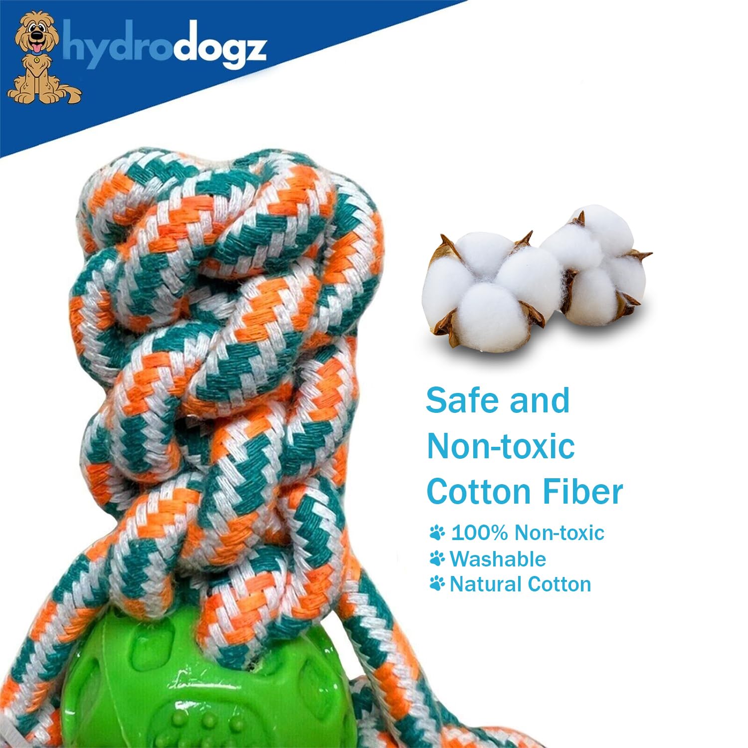 Hydrodogz [3 Pack Tri-Pull Dog Tug Rope Toys Bundle for Small Medium and Large Dogs, Natural Cotton Teething Interactive Stimulation Thick Chew Toy with Treat Dispensing Ball for Aggressive Chewers